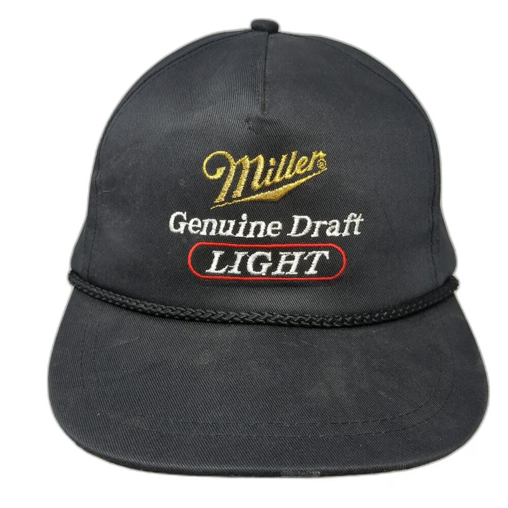 Miller 5 Panel Black Hat Genuine Draft Light Rope Snapback Beer Brew Vintage